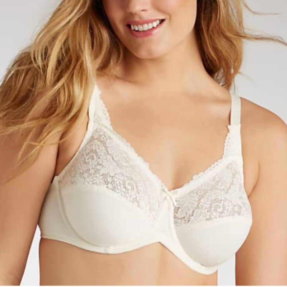 Lilyette 42D Minimizer Bra Comfort Lace Unlined Underwired Pearl Creamy White